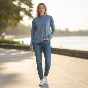 Carve Designs Womens XL Blue Long Sleeve Quarter Zip Cinched Side Rash Guard